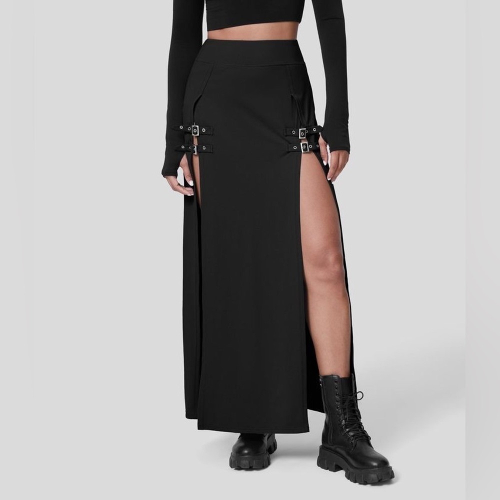 Halara High Waisted Decorative Buckle Split 2-in-1 Maxi Casual Skirt XS